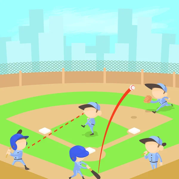 Concept de baseball, style dessin animé — Image vectorielle
