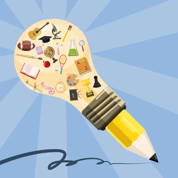 Educação conceito lâmpada lápis, estilo cartoon —  Vetores de Stock