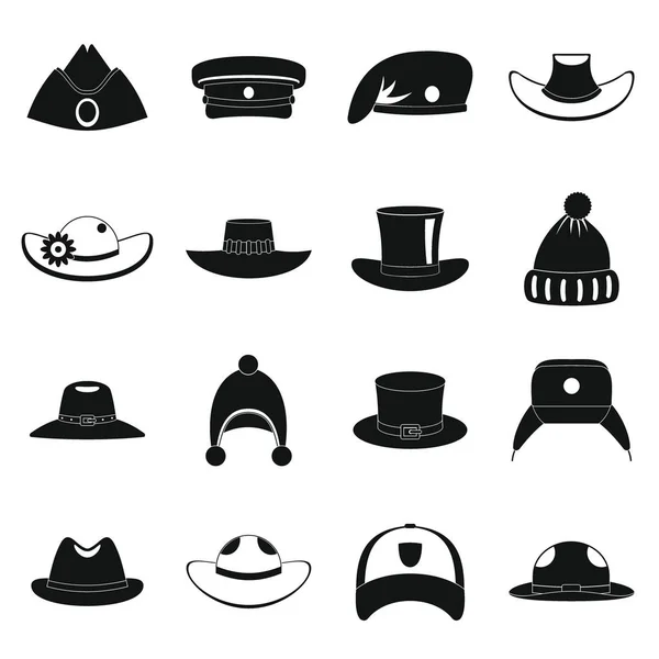 Chapeau de coiffe icônes ensemble, style simple — Image vectorielle