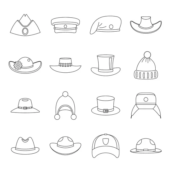 Chapeau de coiffe icônes ensemble, style contour — Image vectorielle