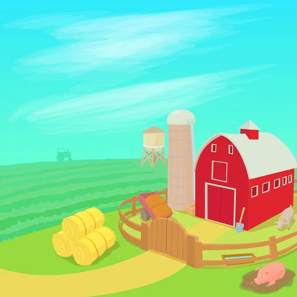 Bauernhof Landschaft Konzept, Cartoon-Stil — Stockvektor
