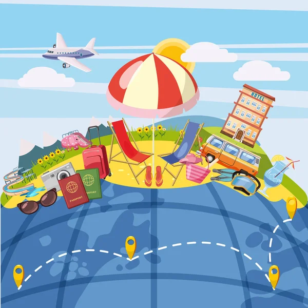 Concepto de turismo de viajes global, estilo de dibujos animados — Vector de stock