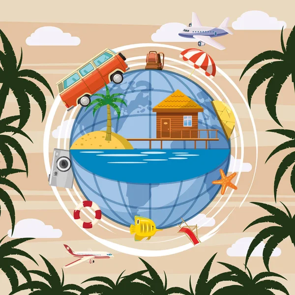 Reisetourismus Konzept Globus, Cartoon-Stil — Stockvektor