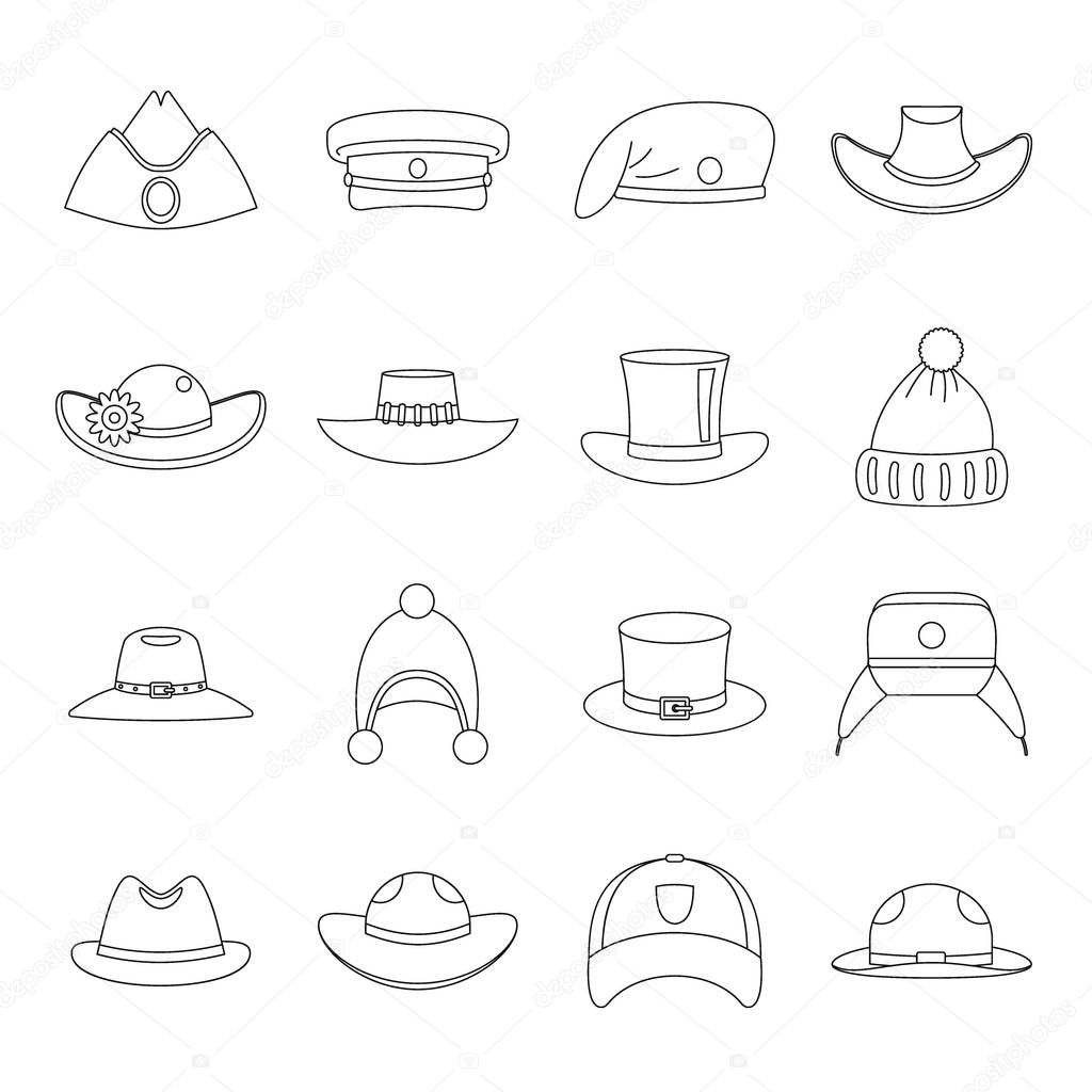 Headdress hat icons set, outline style