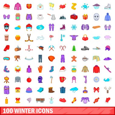 100 Kış simgeler ayarla, tarzı çizgi film