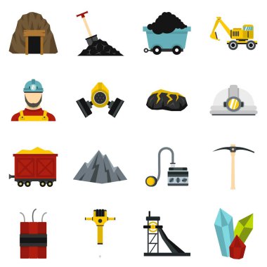 Madenci düz Icons set