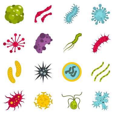 Virüs bakteri düz Icons set