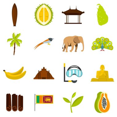 Sri Lanka seyahat düz Icons set