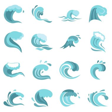 Dalgalar deniz düz Icons set