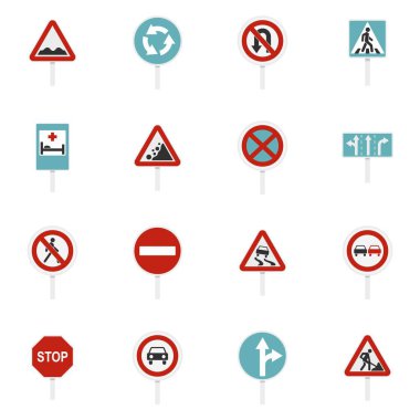Farklı yol işaretleri düz Icons set