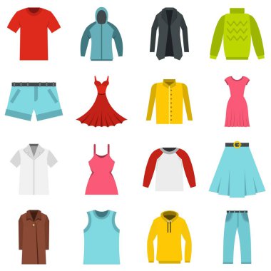 Farklı kıyafetler düz Icons set