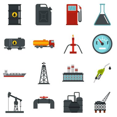 Petrol sanayi öğeleri düz Icons set