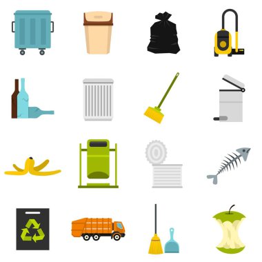 Çöp şey düz Icons set