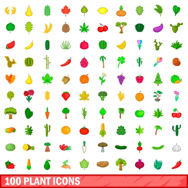 100 conjunto de iconos de la planta, estilo de dibujos animados — Vector de stock
