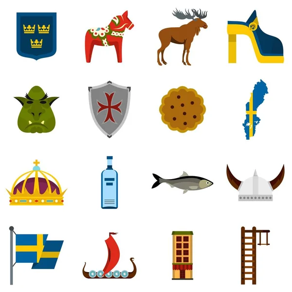 İsveç Seyahat düz Icons set