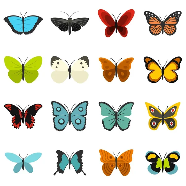 Conjunto de mariposas iconos planos — Vector de stock