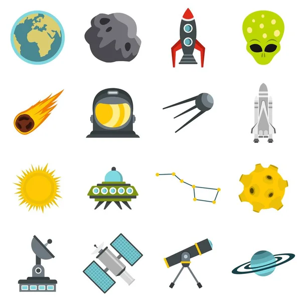 Space set flat icons — Stock Vector