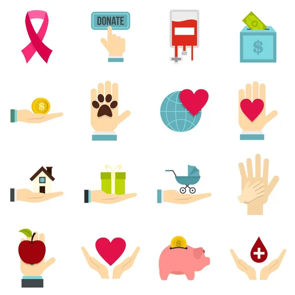 Charity set flat icons — Stock Vector