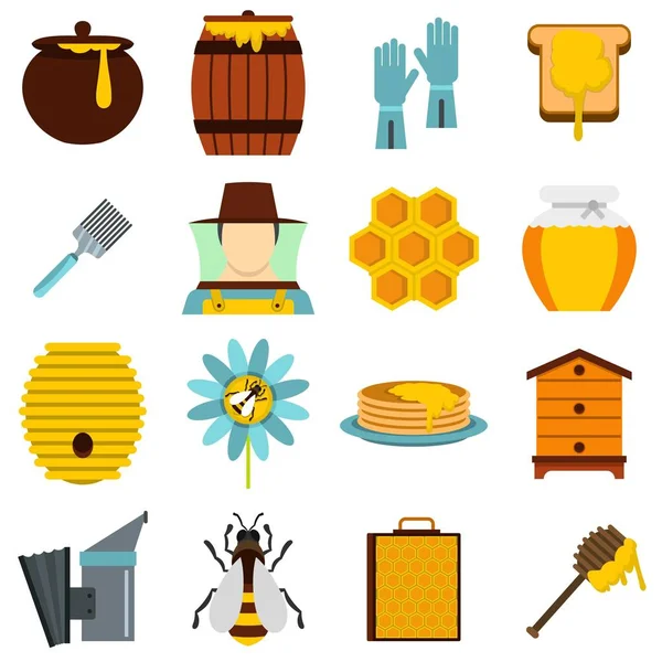 Outils apicoles mis à plat icônes — Image vectorielle