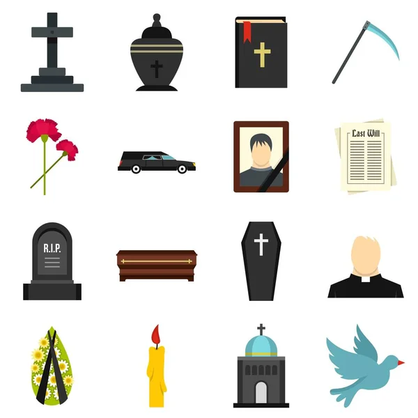 Conjunto funerario iconos planos — Vector de stock