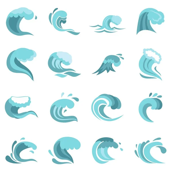 Sea waves set flat icons — Stock Vector