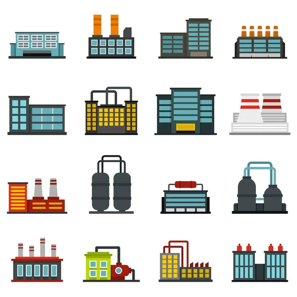 Construção industrial conjunto de fábrica ícones planos —  Vetores de Stock