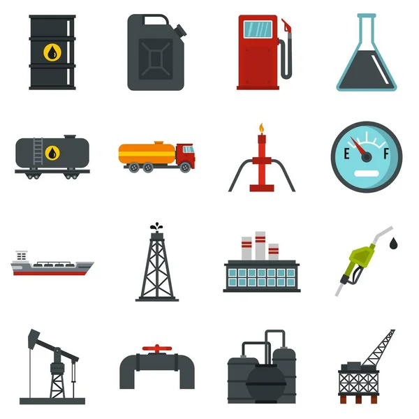 Articles de l'industrie pétrolière fixés icônes plates — Image vectorielle