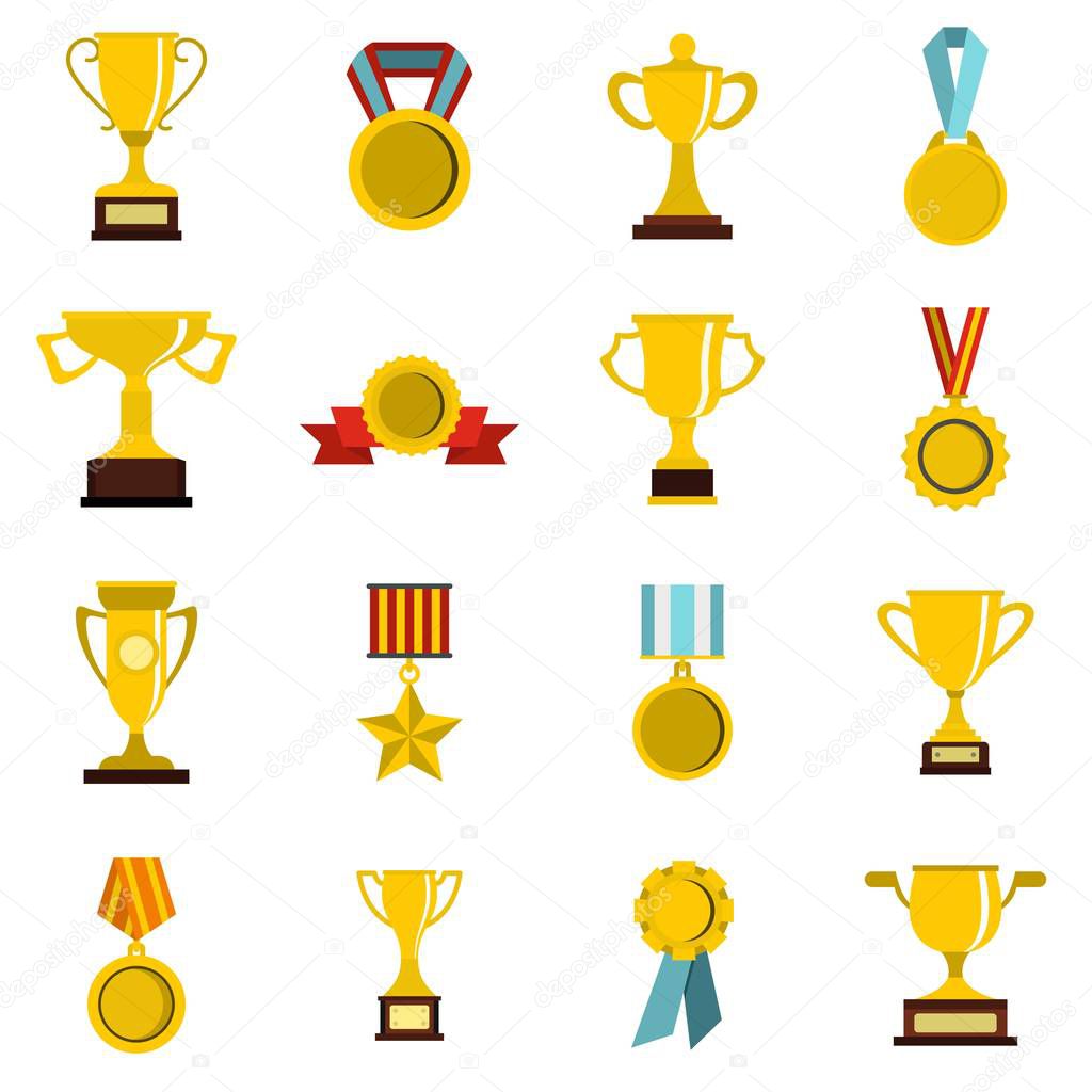 Trophy set flat icons