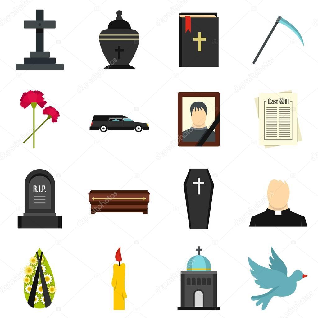 Funeral set flat icons