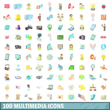 100 Multimedya simgeler kümesi, karikatür tarzı