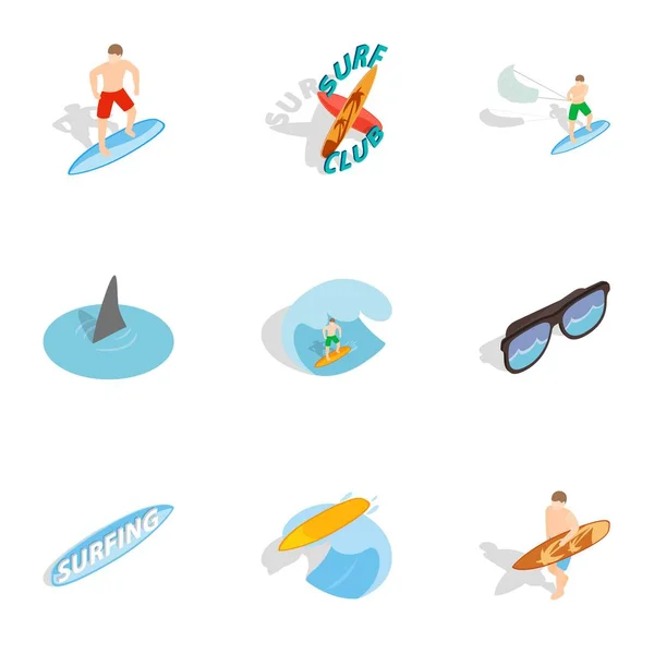 Иконки элементов летнего серфинга — стоковый вектор