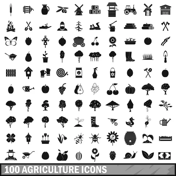 100 agriculture icons set in simple style — Stock Vector