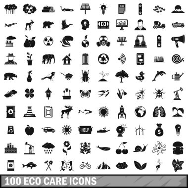 basit tarzda 100 Eko bakım Icons set