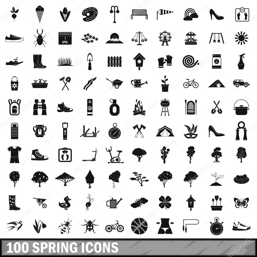 100 spring icons set in simple style