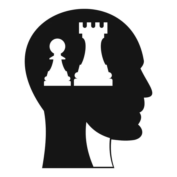 Cabeça com ícone de xadrez de rainha e peão, estilo simples — Vetor de Stock