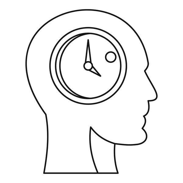 Head with clock inside icon, outline style — Stock Vector