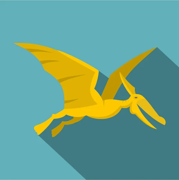 Icono de dinosaurio de pterosaurios amarillos, estilo plano — Archivo Imágenes Vectoriales
