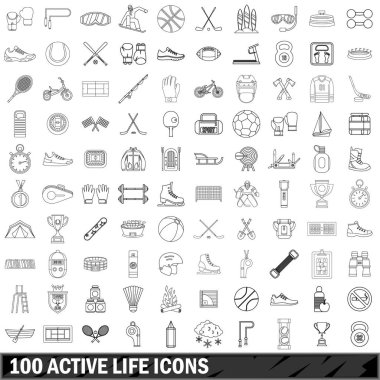 100 aktif yaşam Icons set, anahat stili