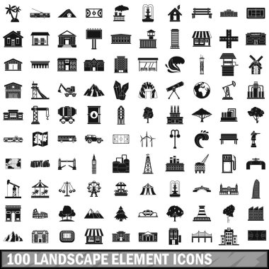 basit tarzda 100 manzara öğesi Icons set