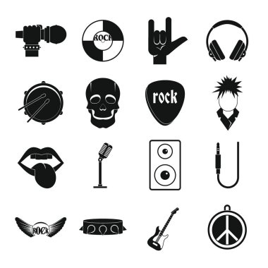 Rock music icons set, simple style clipart