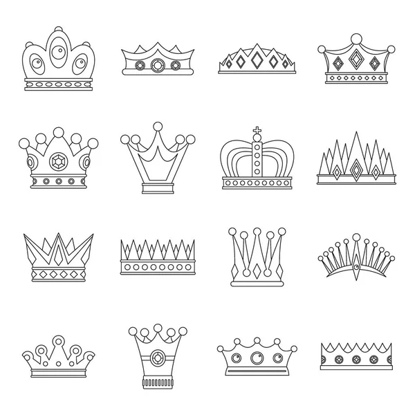 Crown icons set, Outline style — Stock Vector