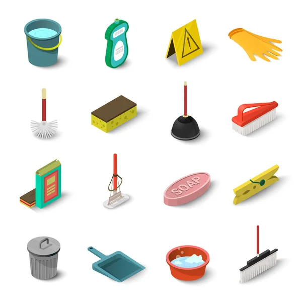 Set de iconos de limpieza, estilo isométrico — Archivo Imágenes Vectoriales