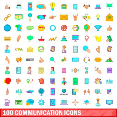 100 iletişim simgeler ayarla, tarzı çizgi film