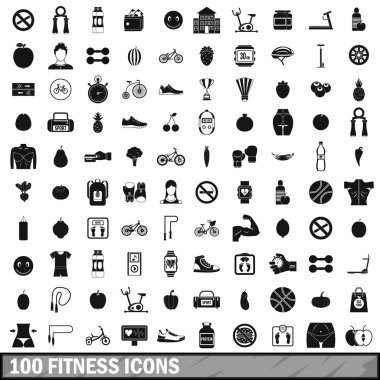 basit tarzda 100 fitness Icons set