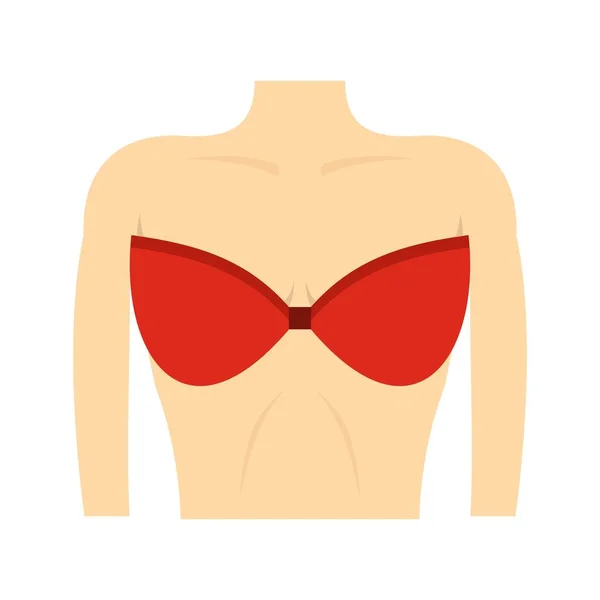 Female breast in a red bra icon, flat style — Stock Vector