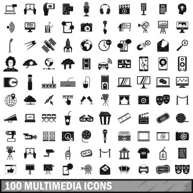 basit tarzda 100 multimedia Icons set