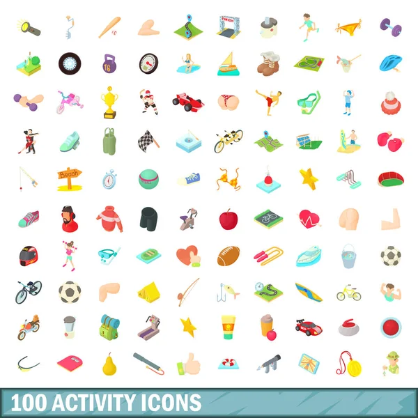 100 δραστηριότητα εικονίδια οριστεί, κινούμενα σχέδια στυλ — Διανυσματικό Αρχείο