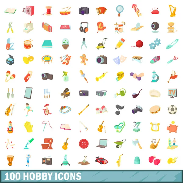 100 iconos de hobby conjunto, estilo de dibujos animados — Vector de stock