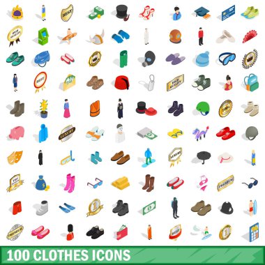 100 giyim Icons set, izometrik 3d stili