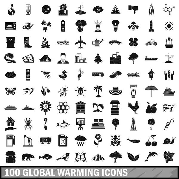 100 παγκόσμια υπερθέρμανση του πλανήτη εικονίδια στο απλό στιλ — Διανυσματικό Αρχείο